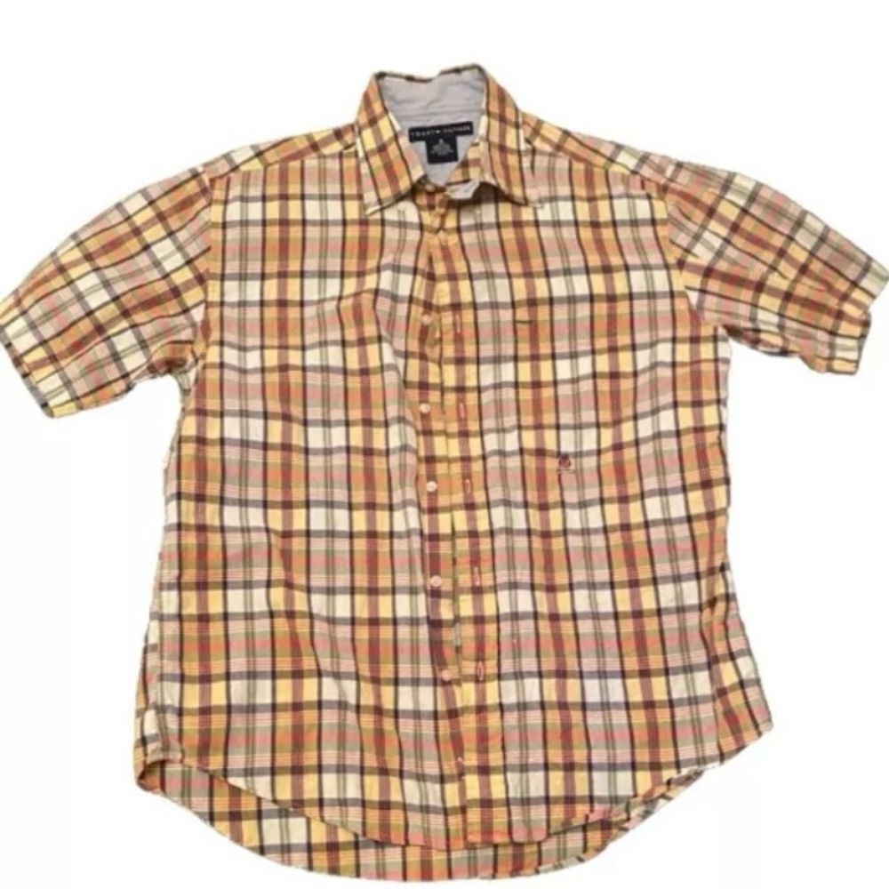 Tommy Hilfiger Short Sleeve Button Down Men's M Colorful Plaid Cotton Shirt